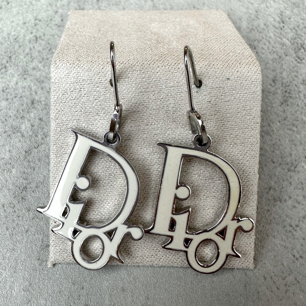 Christian Dior Metal Enamel Logo Earrings